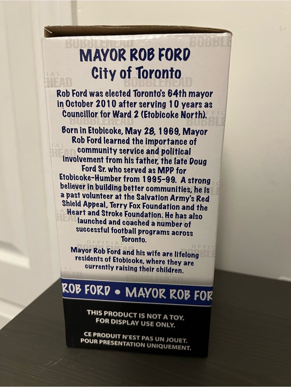 Toronto Mayor Rob Ford Autograph Bobblehead (Signed on Box) or Best Offer - Picture 4 of 5
